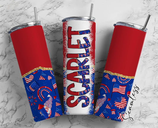 Personalized 4th of July Tumbler 20oz, Patriotic Name Tumbler, USA Flag Cup, Custom Skinny Tumbler, Memorial Day Gift, Independence Day Cup