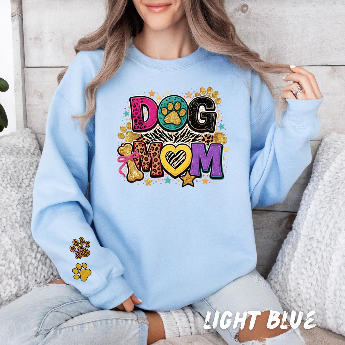 Dog Mom Sweatshirt, Leopard Print Paw Sleeve Crewneck, Pet Lover Gift