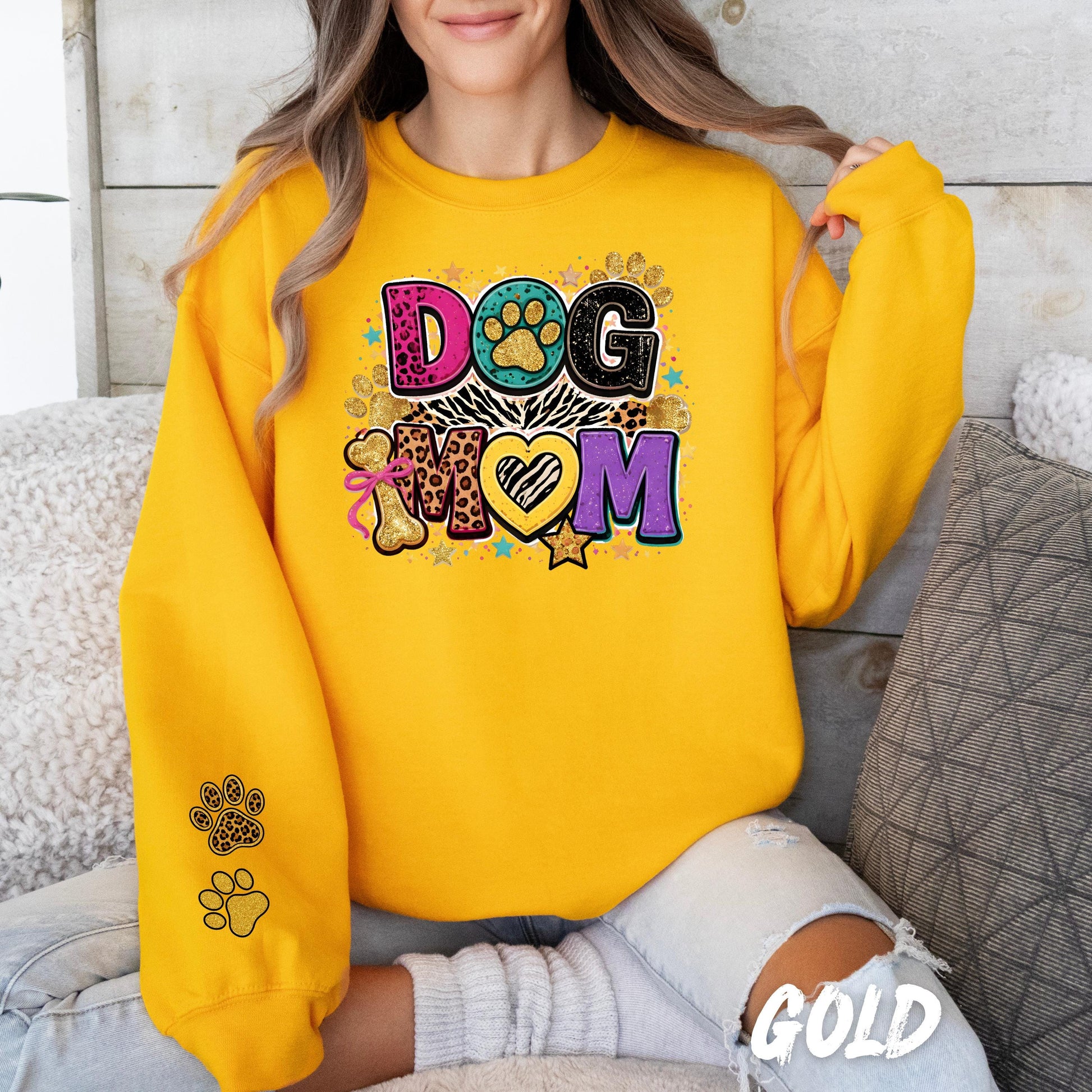 Dog Mom Sweatshirt, Leopard Print Paw Sleeve Crewneck, Pet Lover Gift