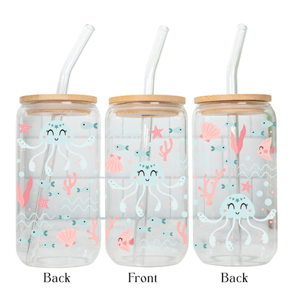 Spring Book Lover Glass Cup with Bamboo Lid and Glass Straw, Floral Reading Libbey Can Glass, Aesthetic Iced Coffee Cup, Cute Bookish Gift