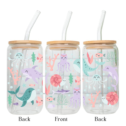 Spring Book Lover Glass Cup with Bamboo Lid and Glass Straw, Floral Reading Libbey Can Glass, Aesthetic Iced Coffee Cup, Cute Bookish Gift