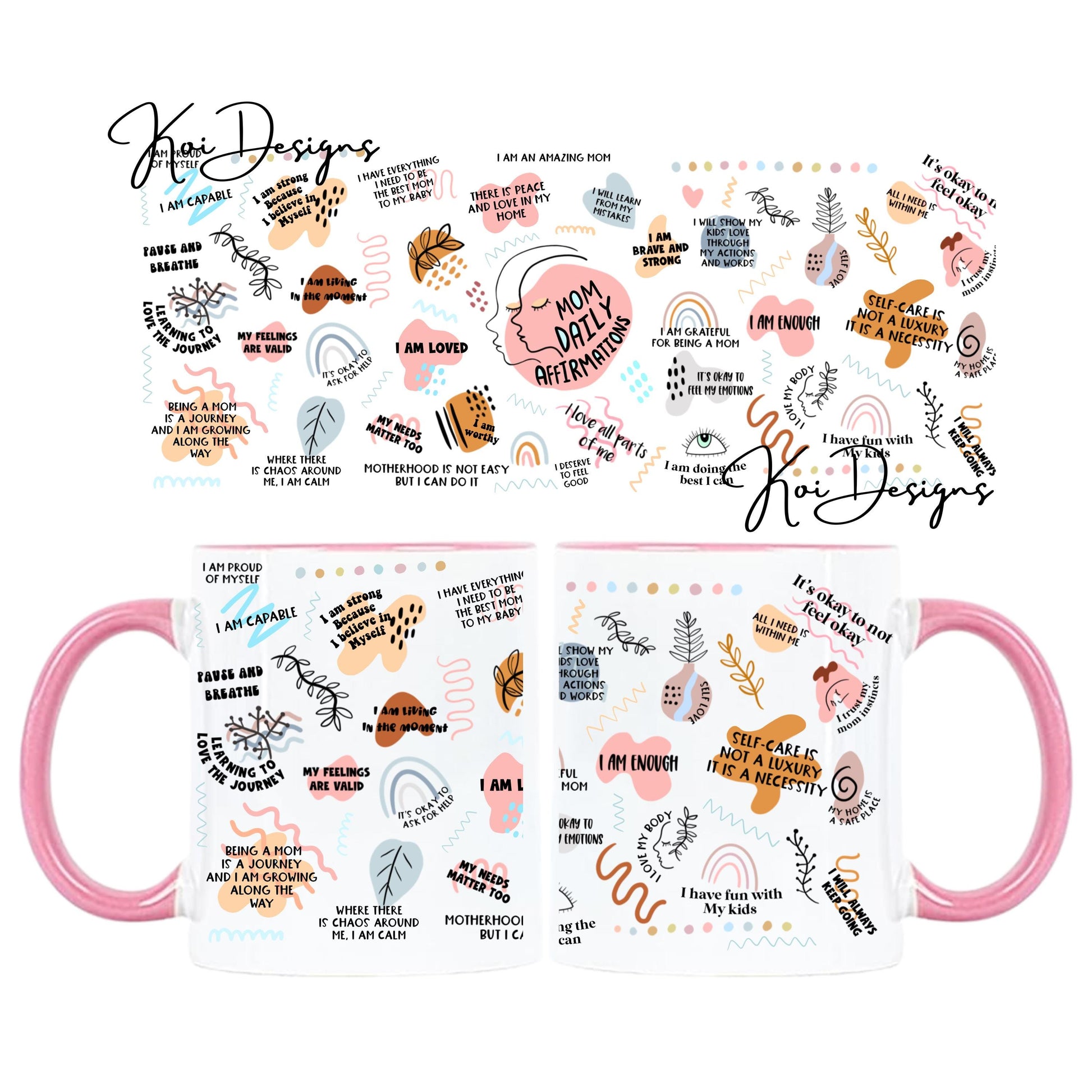 Mom Daily Affirmations Ceramic Mug, Pink Self Care Coffee Cup (12 Ounces)