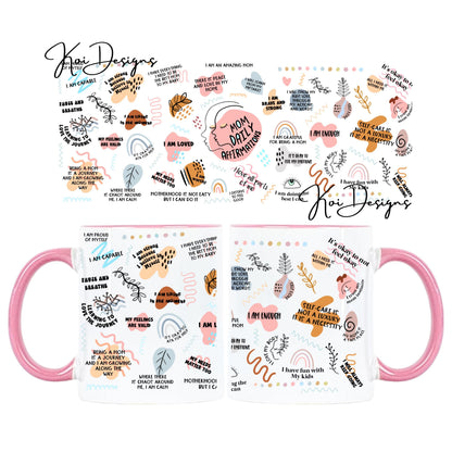 Mom Daily Affirmations Ceramic Mug, Pink Self Care Coffee Cup (12 Ounces)