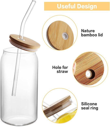 Christmas Glass Cup 20oz with Bamboo Lid and Glass Straw, Holiday Iced Coffee Cup, Festive Winter Glass Can Tumbler for Women