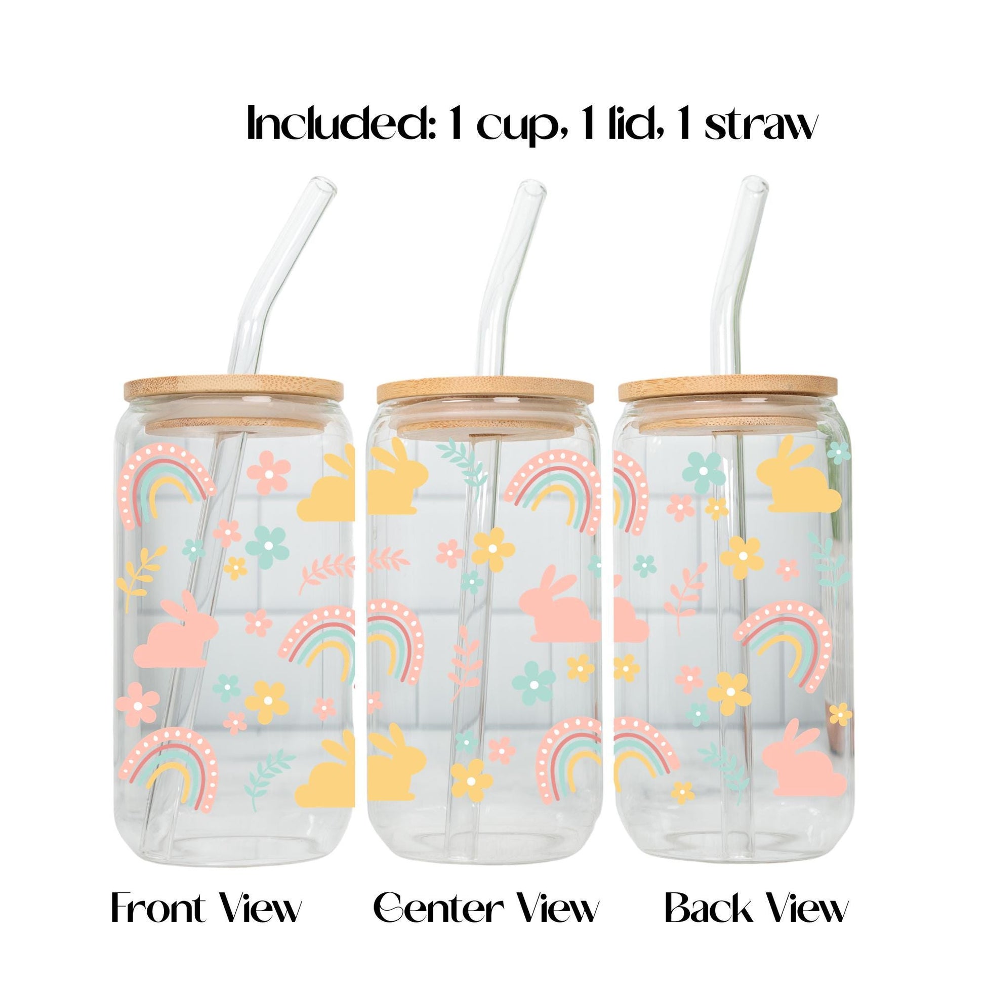 Cute Bunny Gamer Glass Cup, Easter Aesthetic Tumbler 20oz, Iced Coffee Glass with Bamboo Lid and Straw, Gamer Girl Gift, Pastel Drinkware