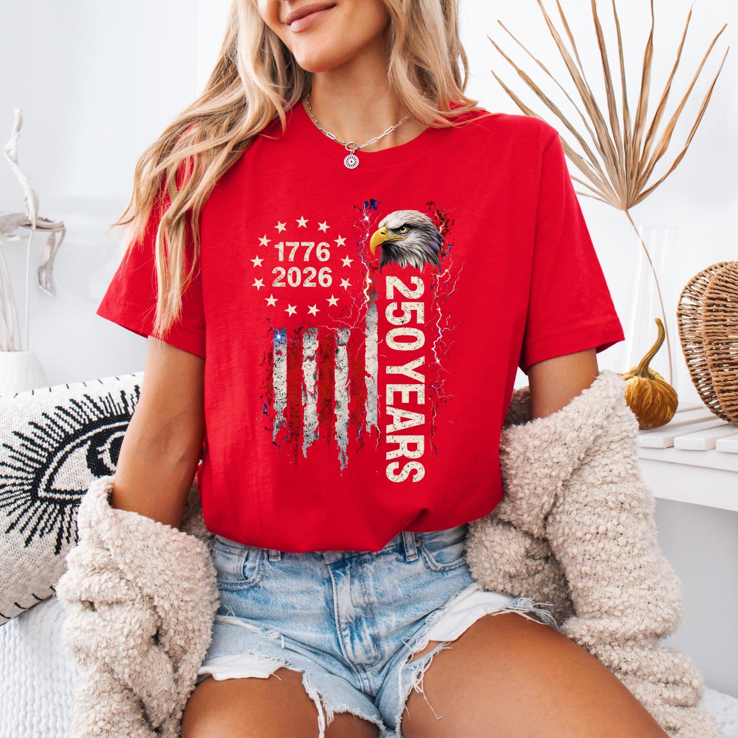 Patriotic eagle t-shirt with vintage distressed American flag and “250 Years 1776-2026” design for Independence Day celebration.