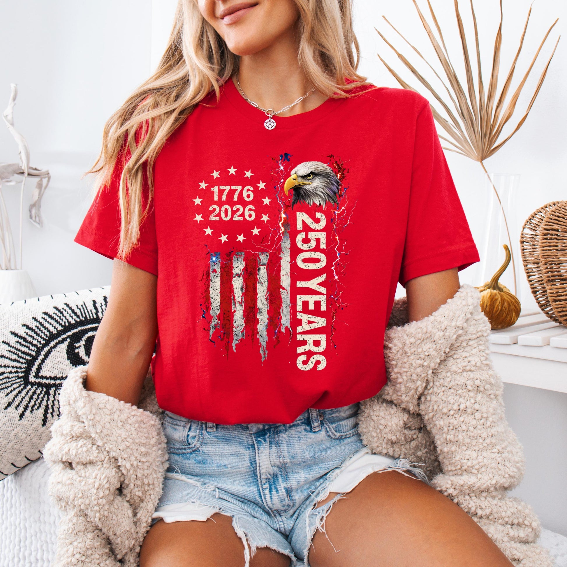 Patriotic eagle t-shirt with vintage distressed American flag and “250 Years 1776-2026” design for Independence Day celebration.
