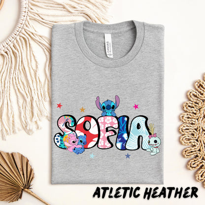 Custom Name Stitch and Angel Birthday Shirts - Stitch Doodle Shirt - Party Gift
