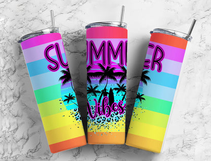 Neon Rainbow Summer Vibes Tumbler