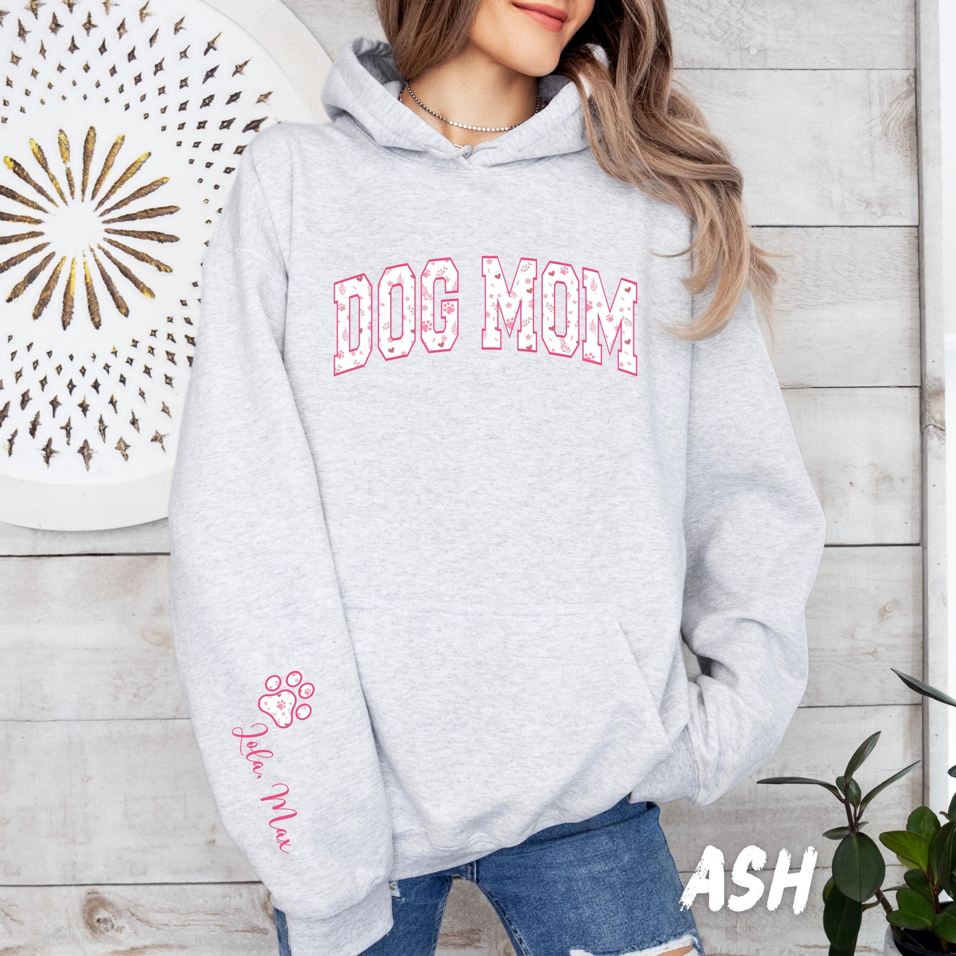 Custom Dog Mom Sweatshirt, Personalized Pet Name Sleeve Hoodie, Mother’s Day Gift for Dog Lovers