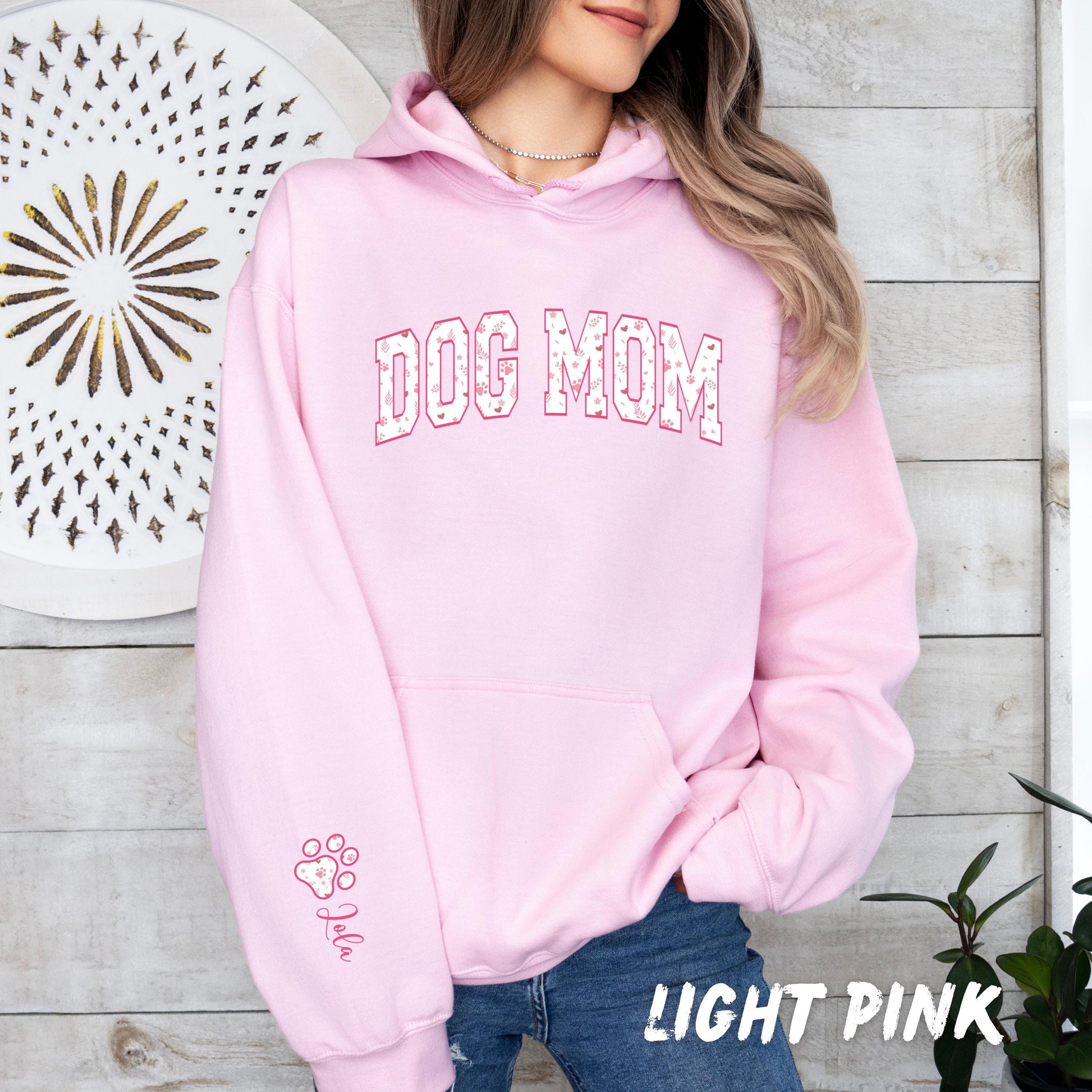 Custom Dog Mom Sweatshirt, Personalized Pet Name Sleeve Hoodie, Mother’s Day Gift for Dog Lovers