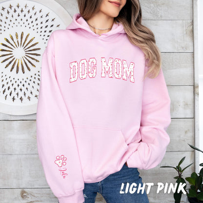 Custom Dog Mom Sweatshirt, Personalized Pet Name Sleeve Hoodie, Mother’s Day Gift for Dog Lovers