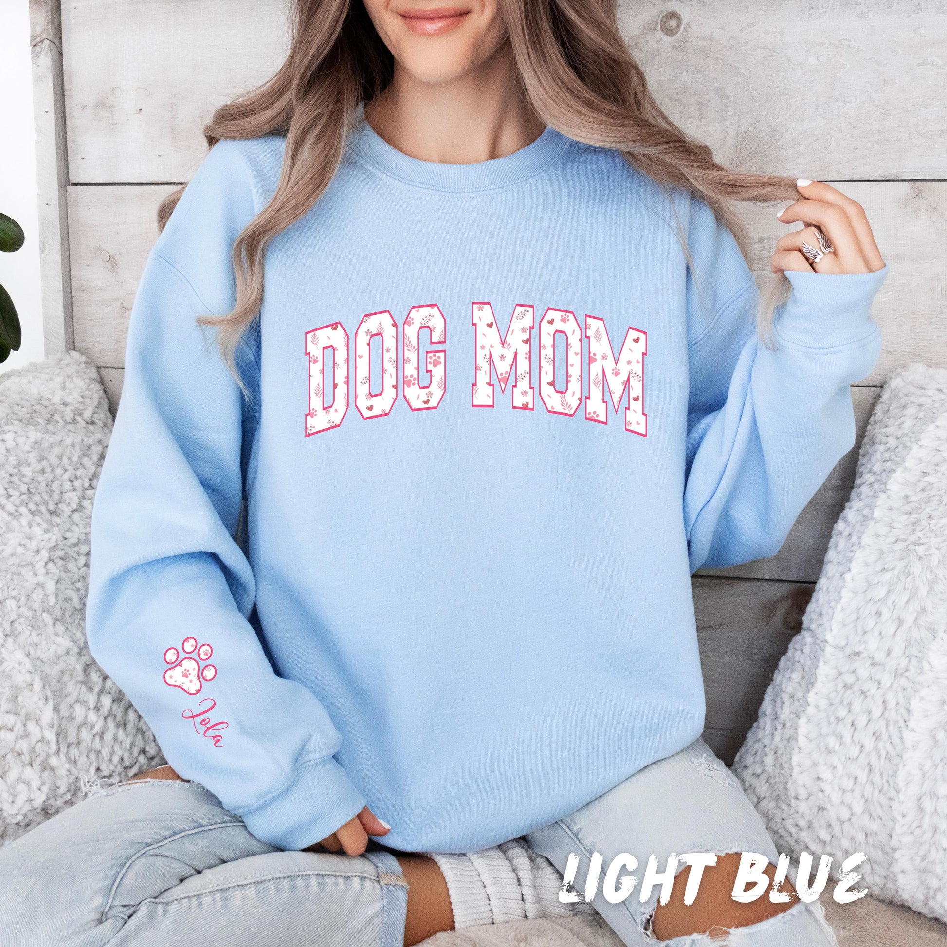 Custom Dog Mom Sweatshirt, Personalized Pet Name Sleeve Hoodie, Mother’s Day Gift for Dog Lovers