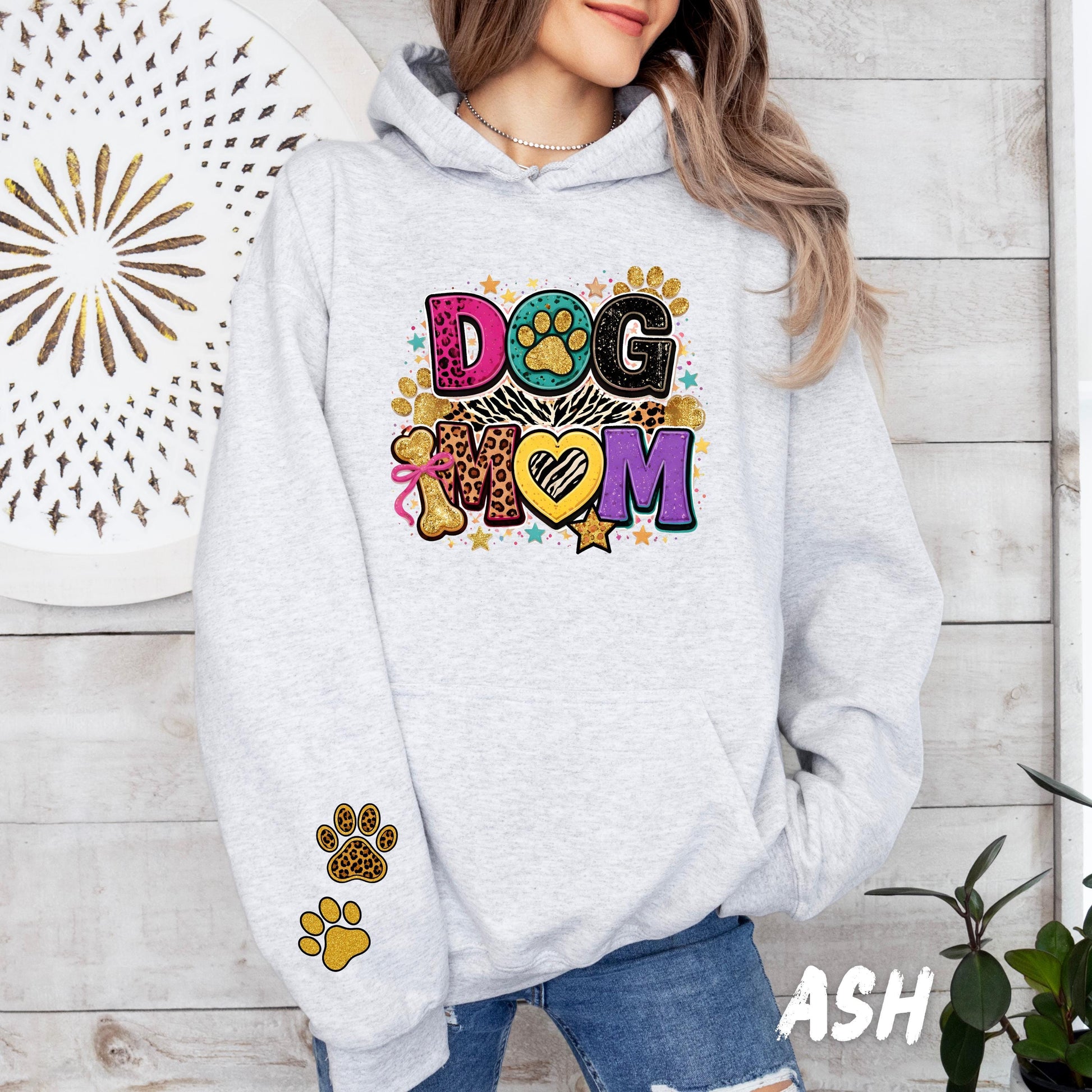 Dog Mom Sweatshirt, Leopard Print Paw Sleeve Crewneck, Pet Lover Gift