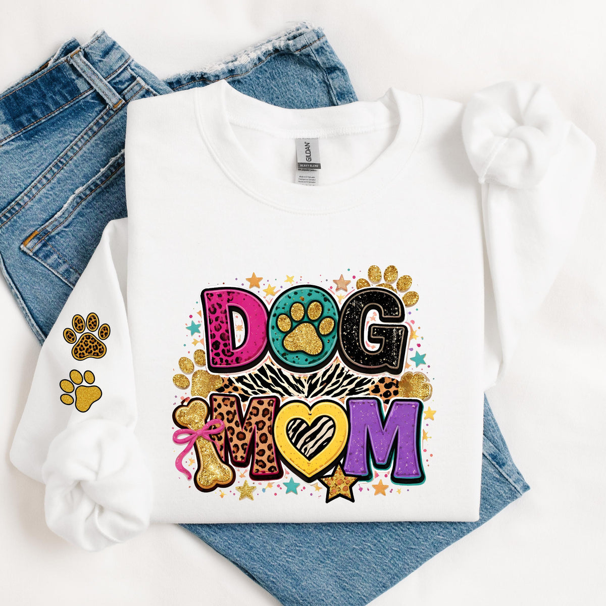 Dog mom sweatshirt colorful leopard print design, dog lover hoodie with paw print sleeve, cute pet mom gift, Mother’s Day dog mom crewneck, trendy animal print dog shirt