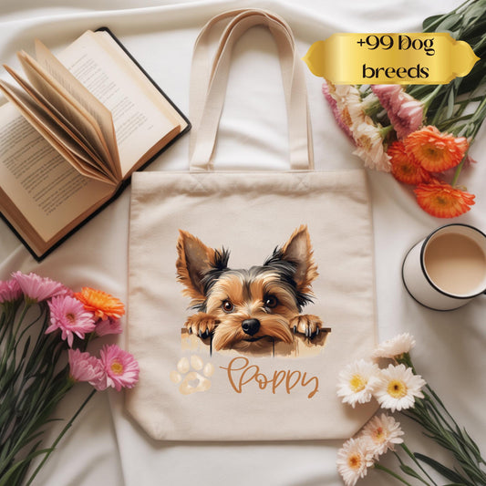Personalized dog tote bag with pet name and breed, custom dog lover gift, cute pet portrait tote, dog mom bag, travel tote for dog owners, custom pet bag