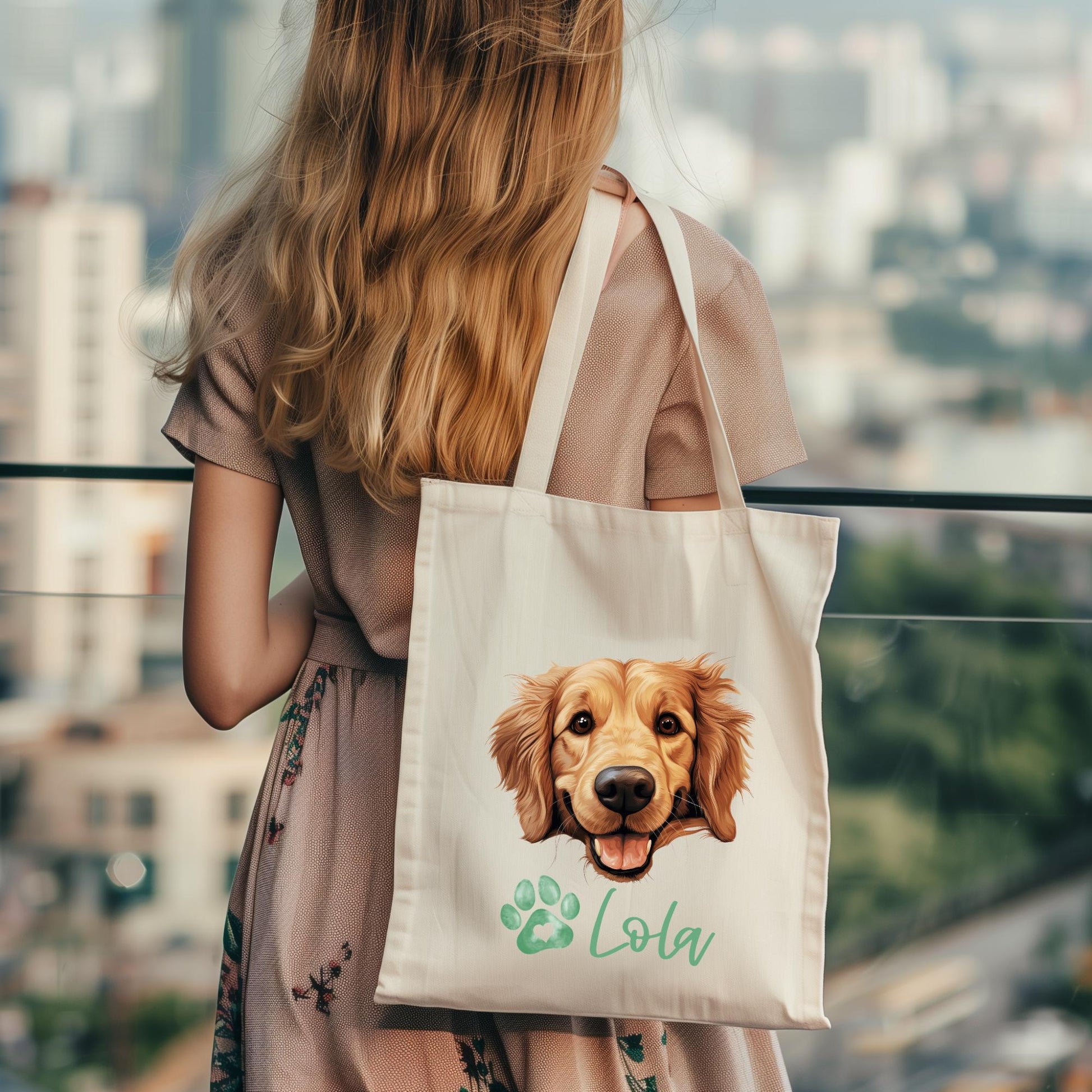 Personalized Dog Tote Bag, Custom Pet Name & Breed Bag, Dog Mom Gift, Cute Dog Lover Tote, Custom Pet Portrait Bag, Travel Tote Dog Owners
