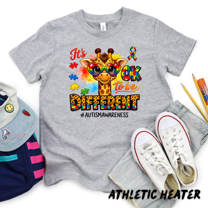 Autism Awareness Giraffe Shirt, It's OK to Be Different, Neurodiversity Tee