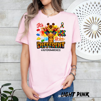 Autism Awareness Giraffe Shirt, It's OK to Be Different, Neurodiversity Tee