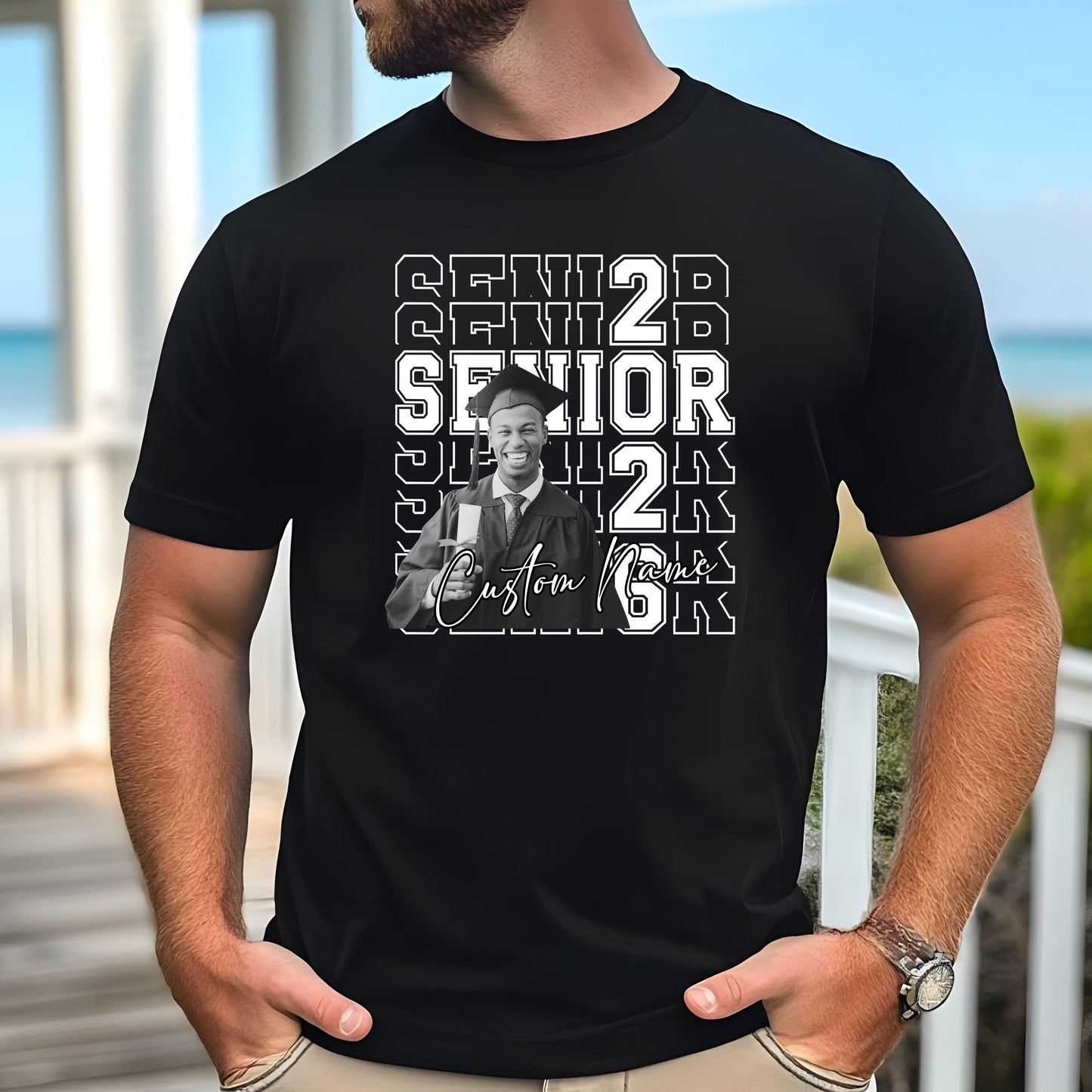 Custom Senior Shirt with Photo and Name, Personalized Graduation Shirt, Color or Black and White Photo Tee, Class of 2026 Senior Shirt Gift