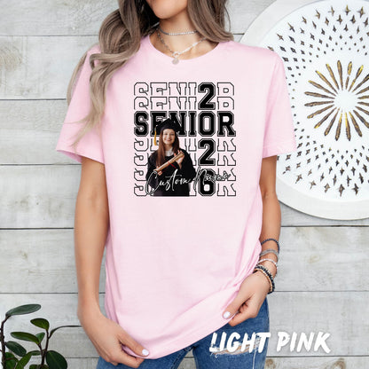 Custom Senior Shirt with Photo and Name, Personalized Graduation Shirt, Color or Black and White Photo Tee, Class of 2026 Senior Shirt Gift