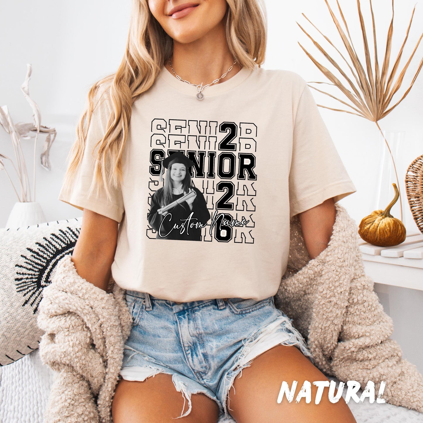 Custom Senior Shirt with Photo and Name, Personalized Graduation Shirt, Color or Black and White Photo Tee, Class of 2026 Senior Shirt Gift