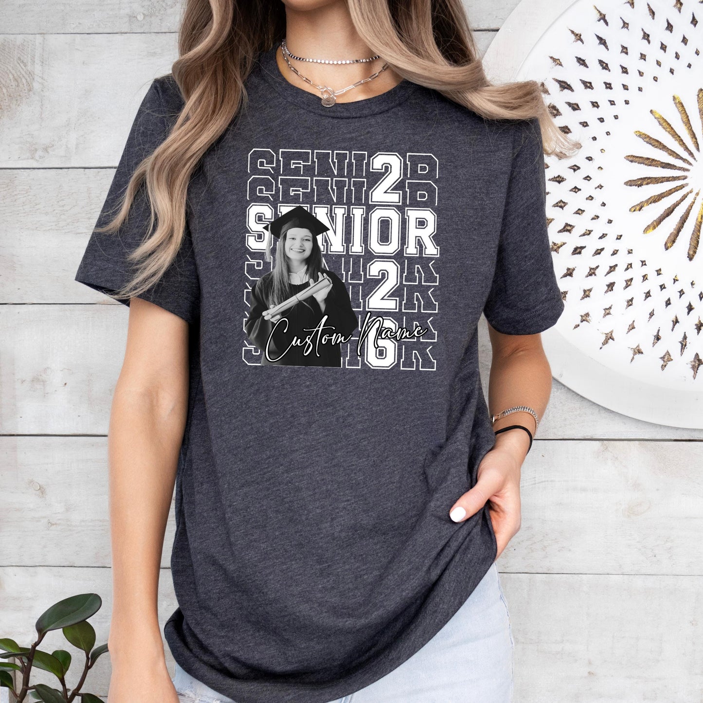 Custom Senior Shirt with Photo and Name, Personalized Graduation Shirt, Color or Black and White Photo Tee, Class of 2026 Senior Shirt Gift