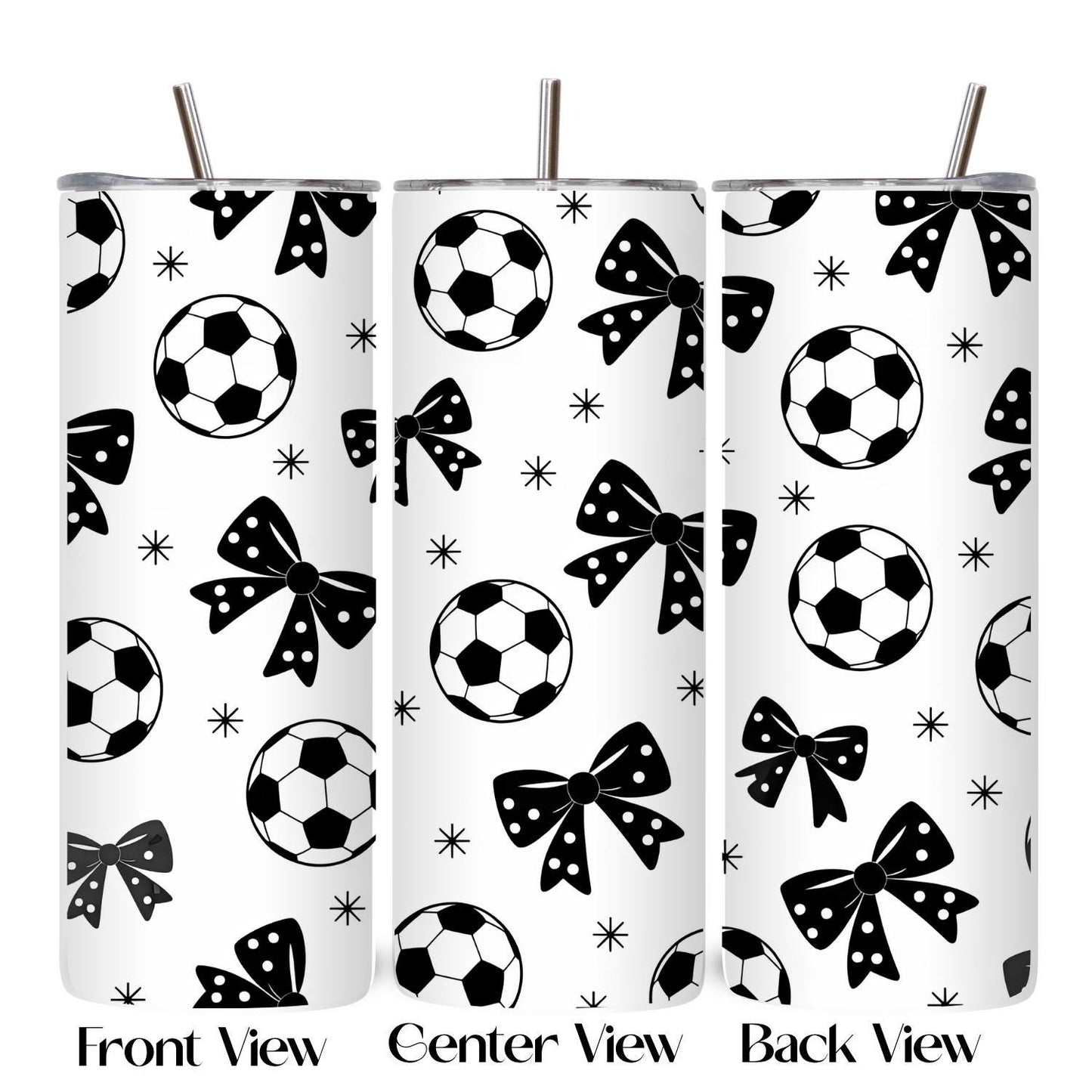 Soccer ball and bow pattern tumbler center design
