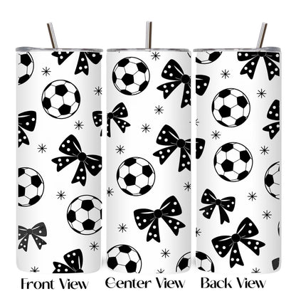 Soccer ball and bow pattern tumbler center design