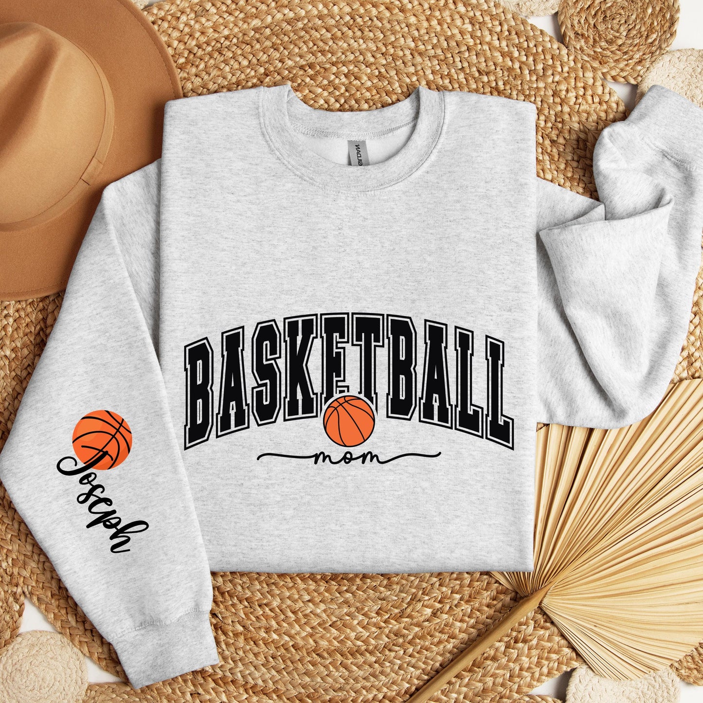 Personalized Basketball Mom Sweatshirt, Custom Sleeve Name, Game Day Crewneck, Sports Mom Shirt