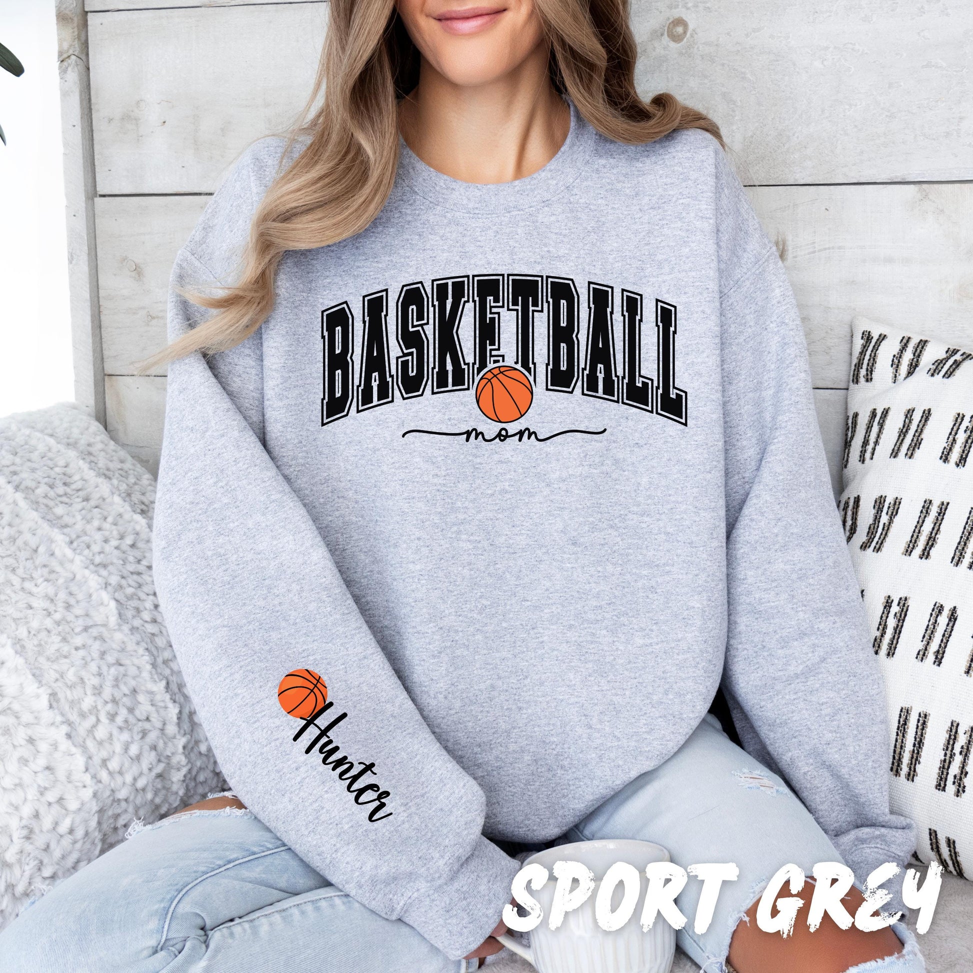 Personalized Basketball Mom Sweatshirt, Custom Sleeve Name, Game Day Crewneck, Sports Mom Shirt