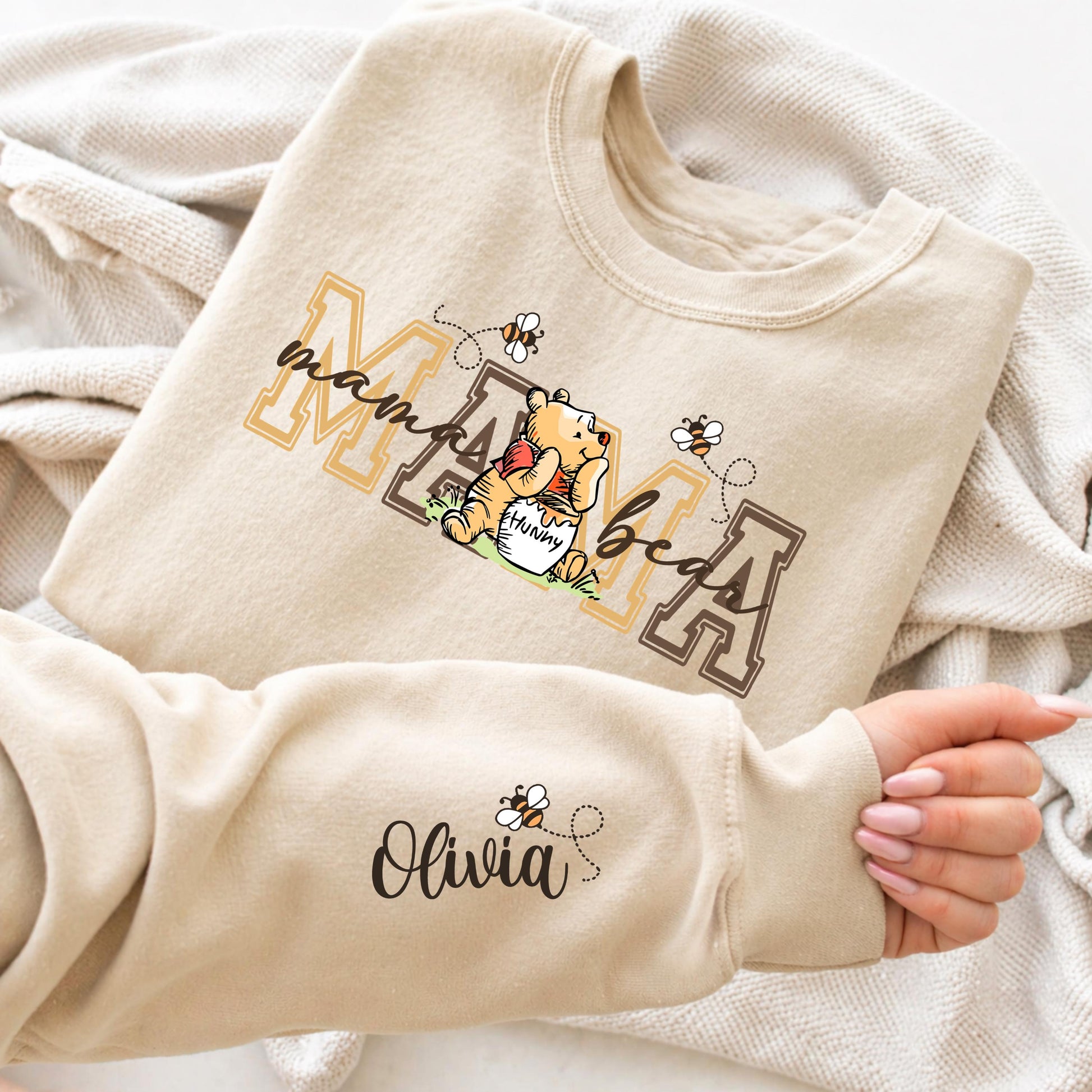 Custom Mama Bear Sweatshirt, Mama Est with Kid Name on Sleeve, Personalized Mom Gift, Custom Mothers Day Gift, Grandma Bear Sweatshirt