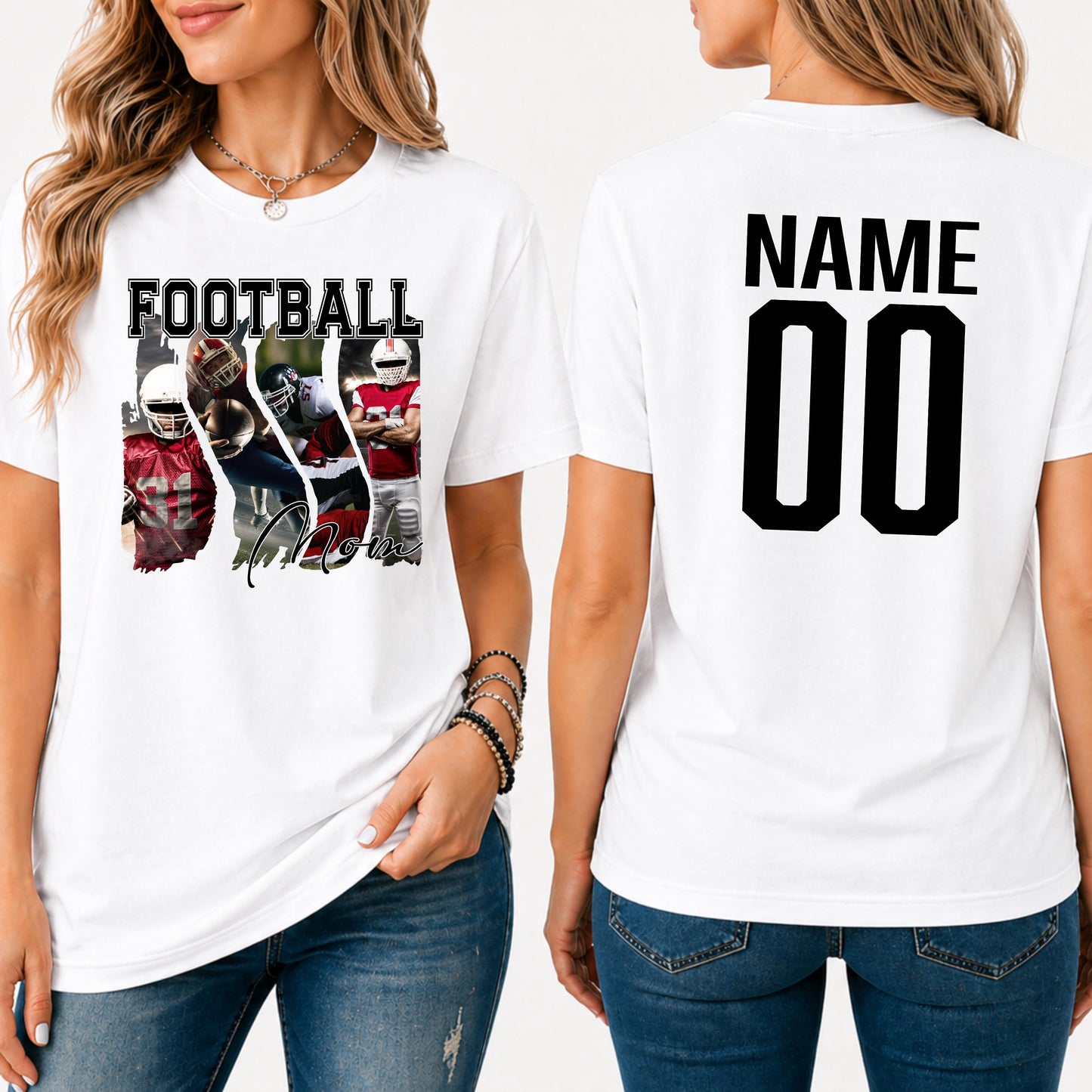Custom Football Photo Shirt, Personalized Sports Shirt with 4 Photos, Custom Name & Number Shirt, Unisex Football Tee, Sports Mom Gift