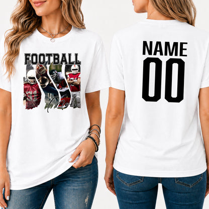 Custom Football Photo Shirt, Personalized Sports Shirt with 4 Photos, Custom Name & Number Shirt, Unisex Football Tee, Sports Mom Gift