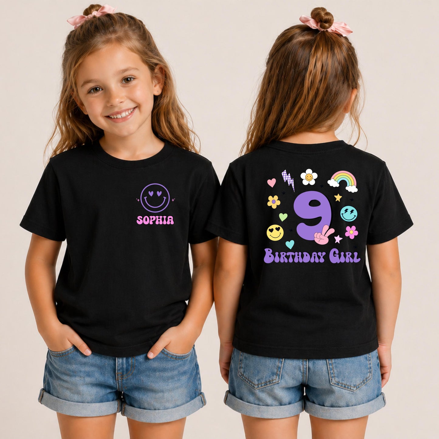 Custom Birthday Girl Shirt with Name and Age, Personalized Kids Birthday Shirt, Birthday Girl Outfit