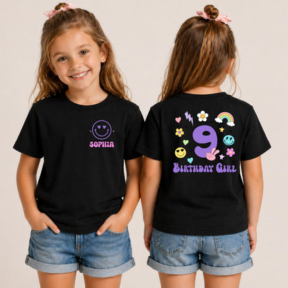 Custom Birthday Girl Shirt with Name and Age, Personalized Kids Birthday Shirt, Birthday Girl Outfit