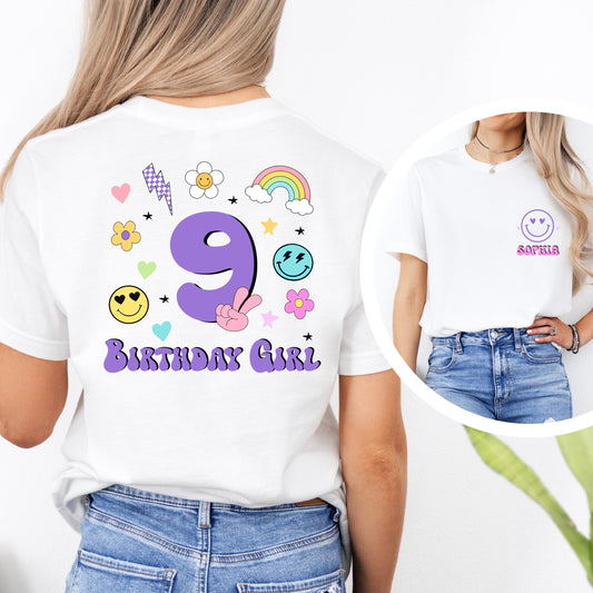 Custom Birthday Girl Shirt with Name and Age, Personalized Kids Birthday Shirt, Birthday Girl Outfit