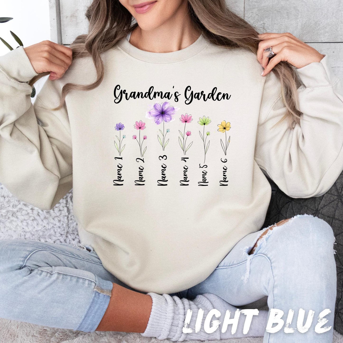Personalized Grandma Flower Sweatshirt - Custom Names Floral Shirt, Grandma Gift, Mother’s Day Gift, Family Flower Sweatshirt