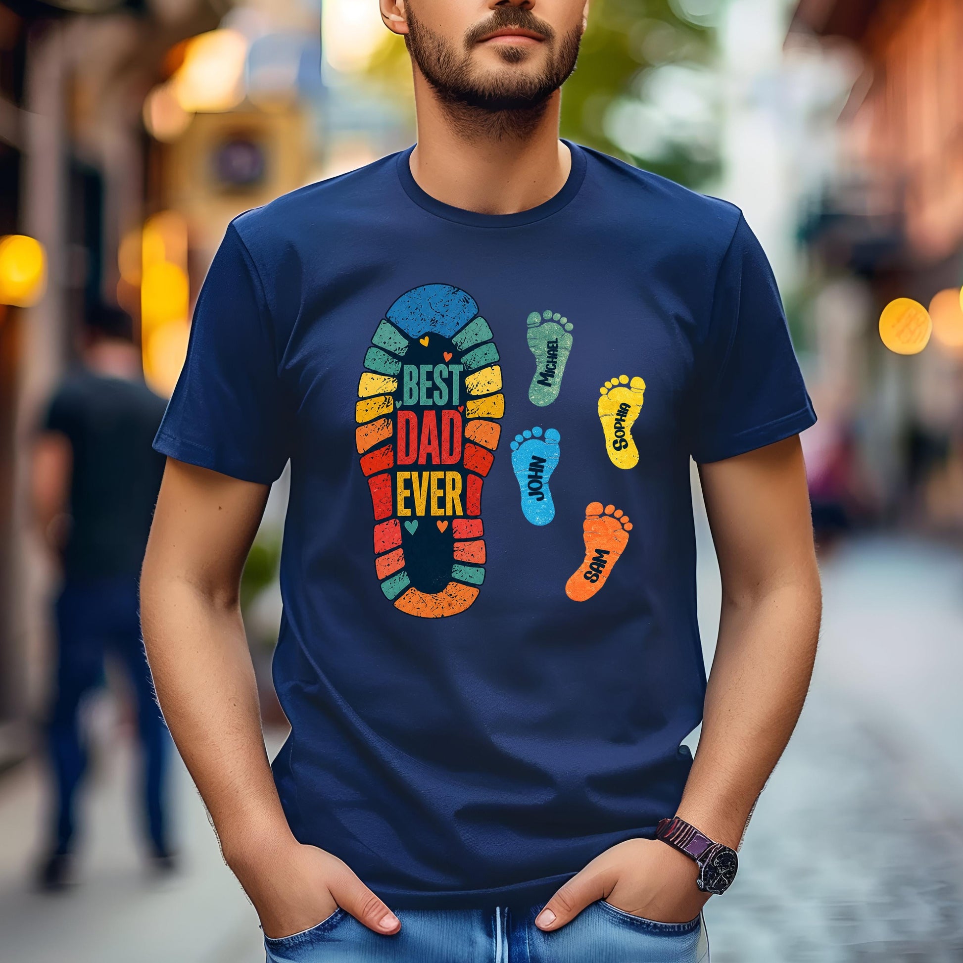 Personalized Best Dad Ever Shirt with Kids Names, Custom Dad Gift Shirt, Fathers Day Shirt, Footprint Shirt with Names