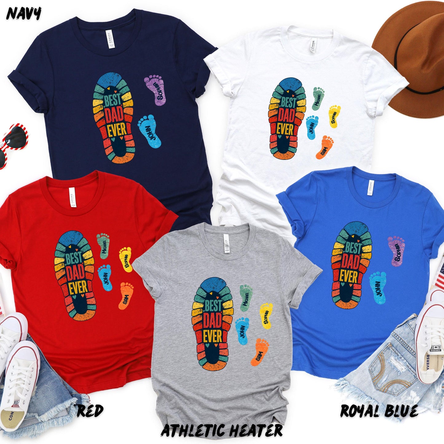 Personalized Best Dad Ever Shirt with Kids Names, Custom Dad Gift Shirt, Fathers Day Shirt, Footprint Shirt with Names