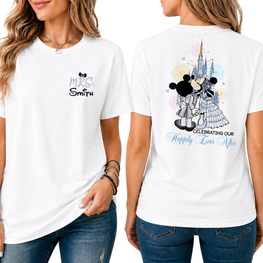 Personalized Mouse and Friends Bride Shirt, Couple Matching T-Shirt, Wedding Anniversary Gift, Happily Ever Sweatshirt