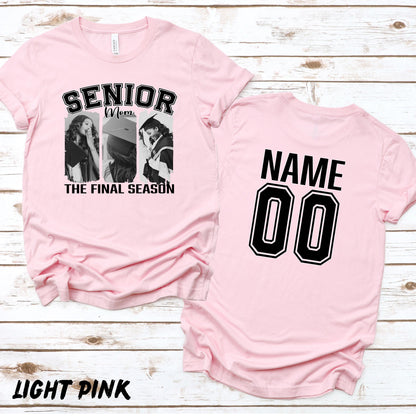 Custom Senior Mom Shirt with Photos, Personalized Graduation Shirt, Class of 2026 Mom Tee, Custom Name and Number Back, Senior Night Shirt