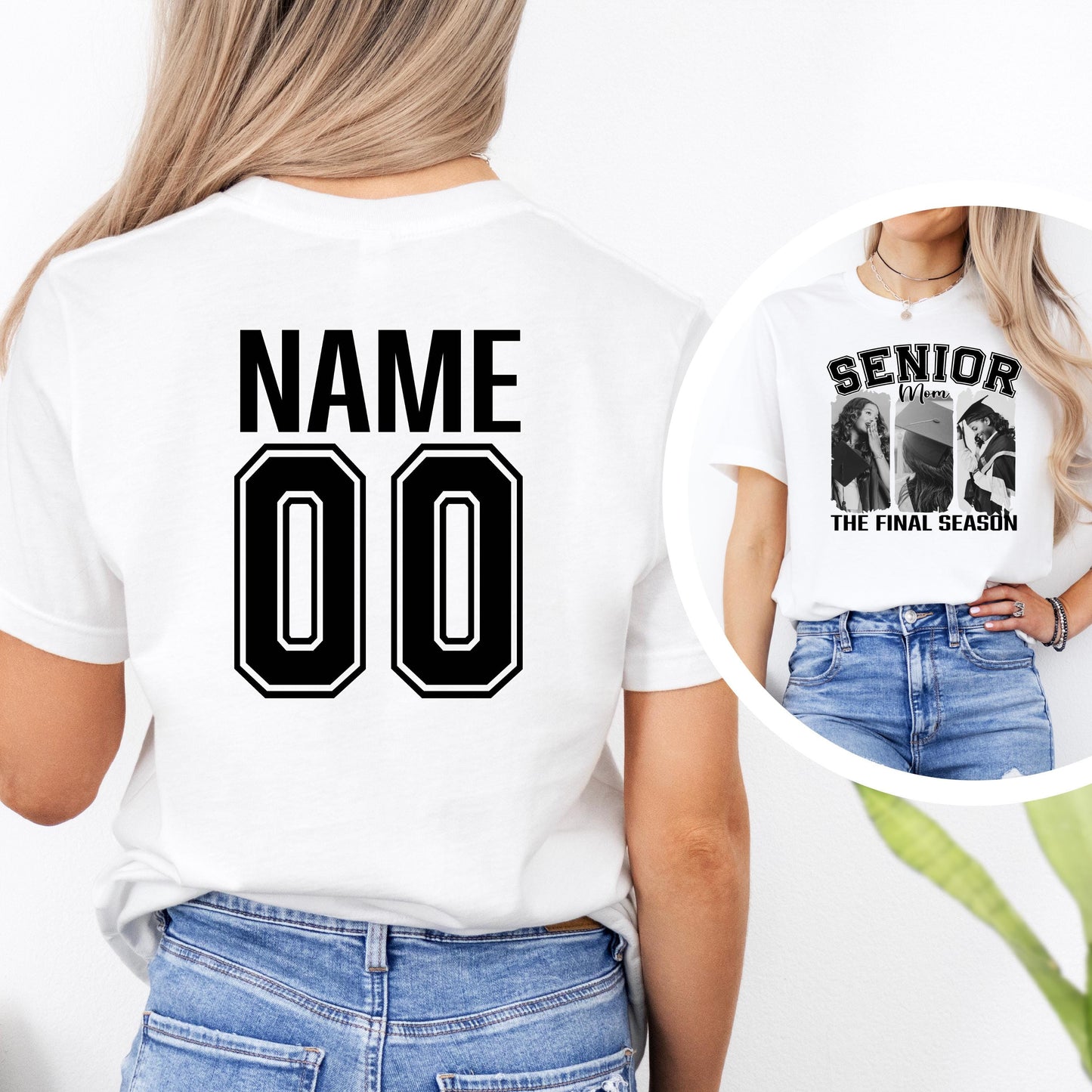 Custom Senior Mom Shirt with Photos, Personalized Graduation Shirt, Class of 2026 Mom Tee, Custom Name and Number Back, Senior Night Shirt