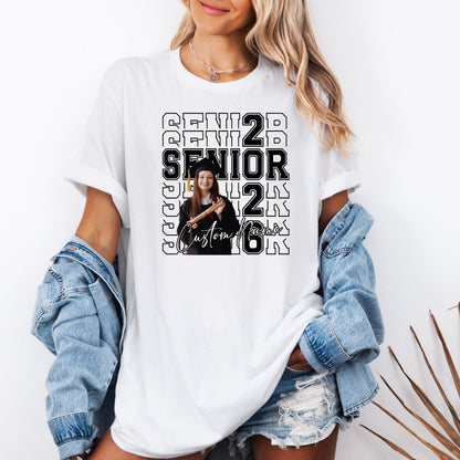 Custom Senior Shirt with Photo and Name, Personalized Graduation Shirt, Color or Black and White Photo Tee, Class of 2026 Senior Shirt Gift
