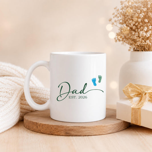 Personalized Dad EST Mug, Pregnancy Announcement for Dad, Father’s Day Gift for New Dad, Custom Dad To Be Mug, First Time Dad Coffee Mug