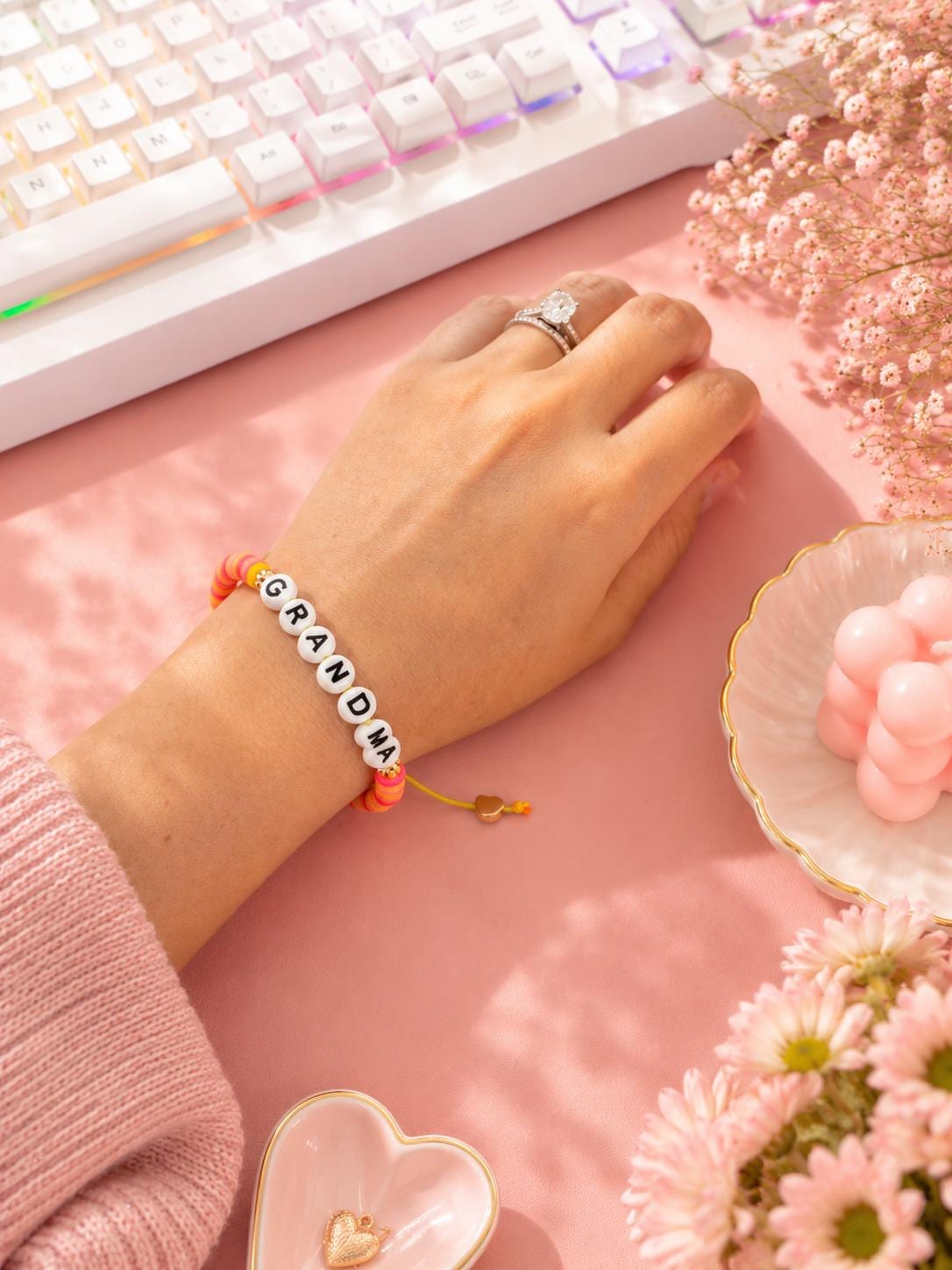 Custom Name Bracelet for Women, Personalized Bead Bracelet, Mom Gift, Grandma Gift, Adjustable Friendship Bracelet.
