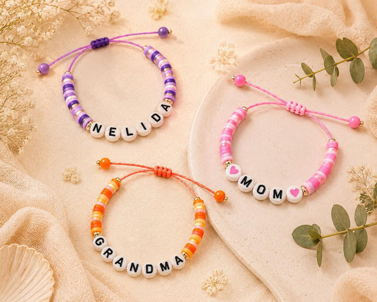 Custom Name Bracelet for Women, Personalized Bead Bracelet, Mom Gift, Grandma Gift, Adjustable Friendship Bracelet.