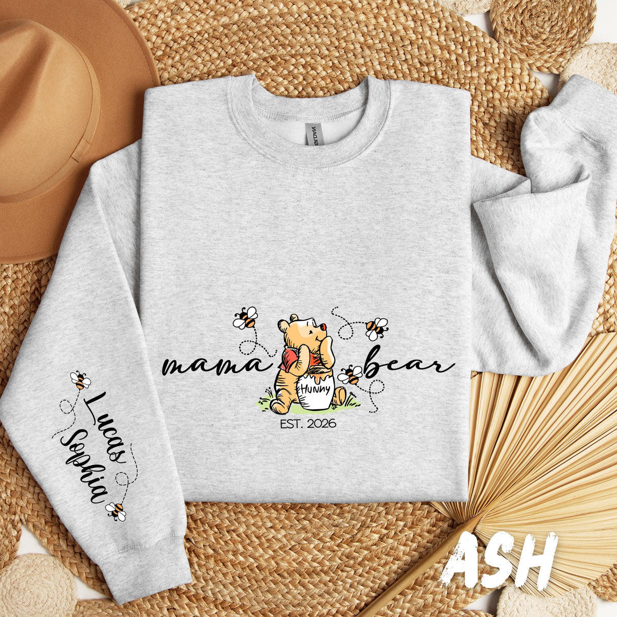 Personalized Mama Bear Sweatshirt – Winnie the Pooh, Custom Sleeve Names