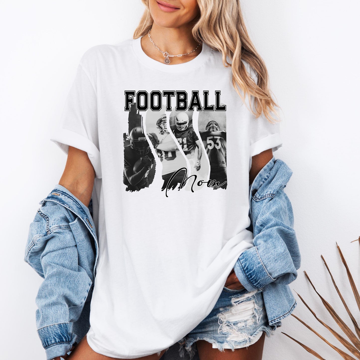 Custom Football Photo Shirt, Personalized Sports Shirt with 4 Photos, Custom Name & Number Shirt, Unisex Football Tee, Sports Mom Gift