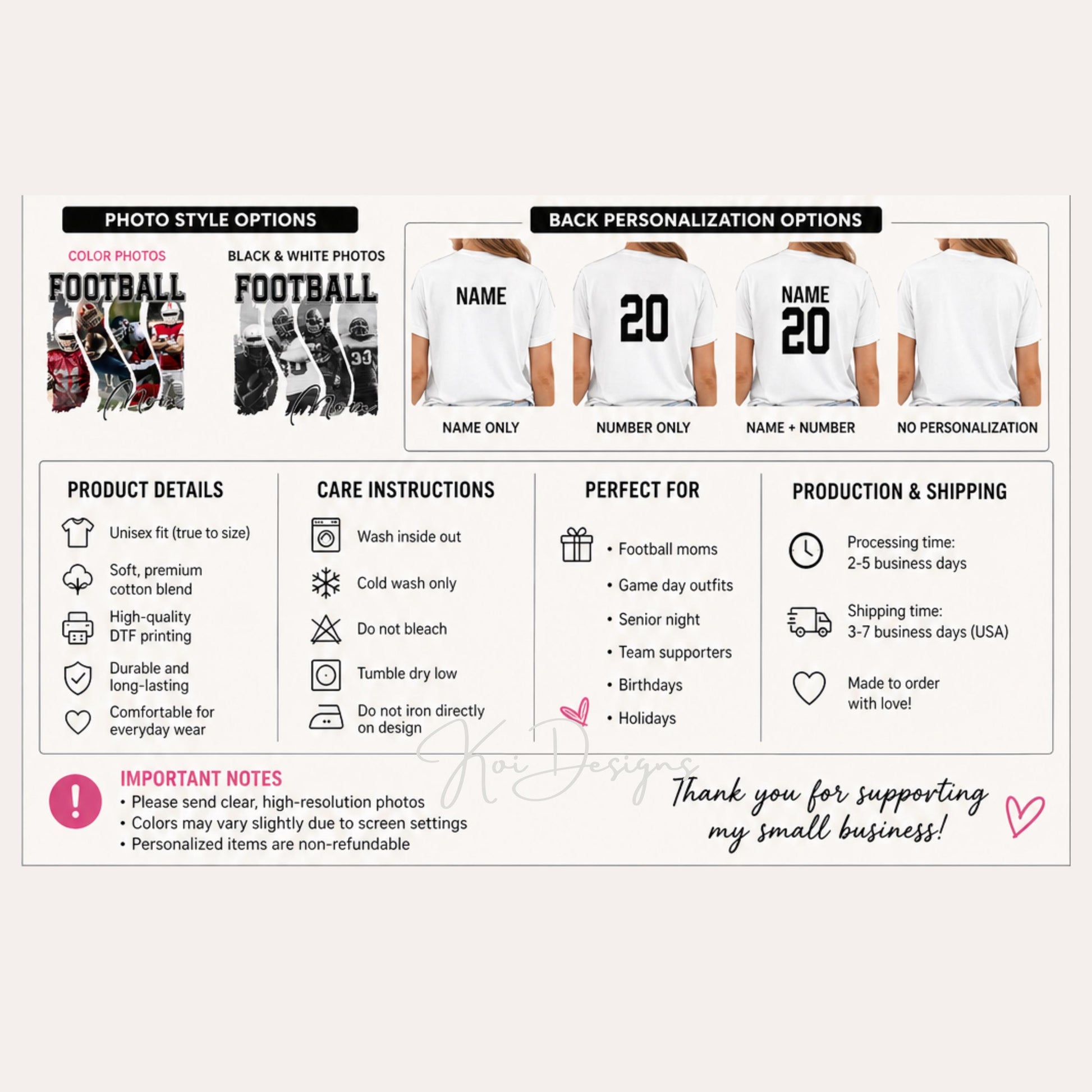 Custom Football Photo Shirt, Personalized Sports Shirt with 4 Photos, Custom Name & Number Shirt, Unisex Football Tee, Sports Mom Gift
